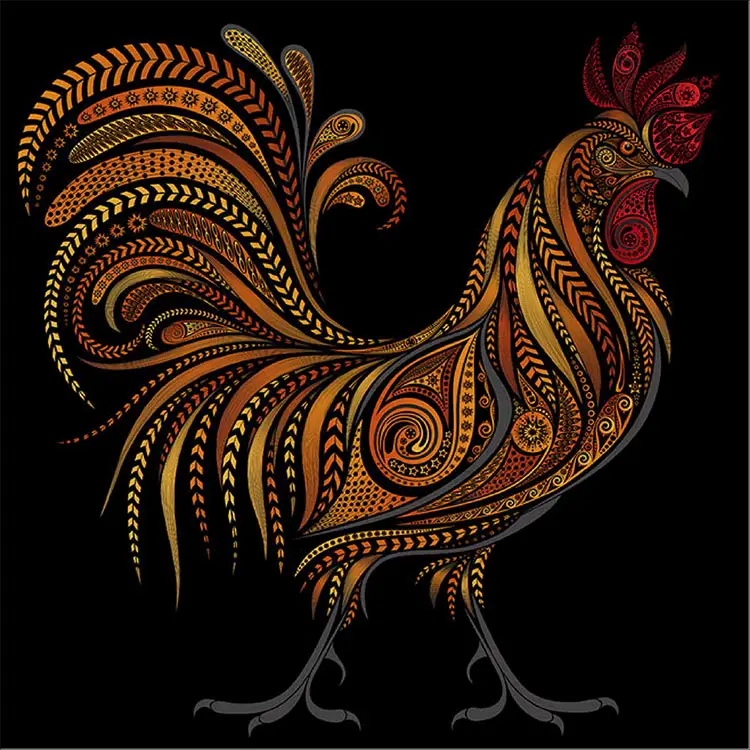 High Standard Wholesale Direct Sales Eco-Friendly 30*30cm Rooster on black background diamond painting stift
