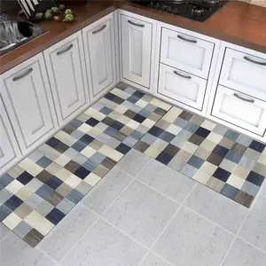 Custom printing wood grain floor kitchen rugs and mats 2 piece set