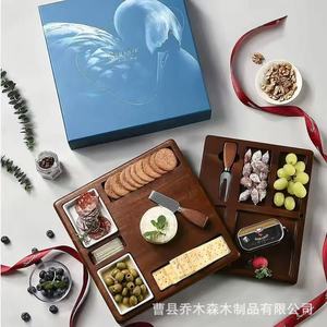 Juego de tabla de quesos de madera de acacia con cuchillo, tenedor y plato para servir frutas y quesos - Product Image 3