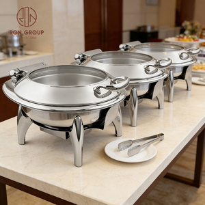 Chauffe-Plat Moderne Rond en Acier Inoxydable à Couvercle en Verre, Chauffé au Gaz, pour Buffets d'Hôtels, Restaurants, Mariages et Traiteurs - Product Image 3