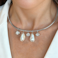 Nouveau collier baroque avec pendentif en perles et zirconiums, collier élégant et sophistiqué pour les soirées et les rassemblements