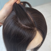 Perruque naturelle brun foncé de qualité médicale, entièrement nouée à la main, avec dessus en soie, adhérence en silicone, sans colle, respirante, pour l'alopécie