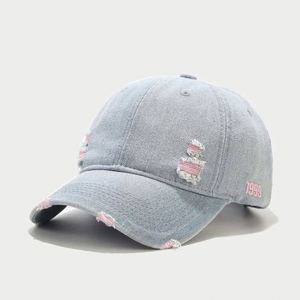 Wholesale Unisex Distressed Denim Baseball Cap Customized Logo Personalized Washed Vintage Light Blue Image Style Common <b>Hats</b> - Product Image 5