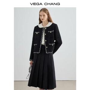 Jupe plissée noire à taille haute et coupe ajustée de style preppy VEGA CHANG pour femme - Product Image 2