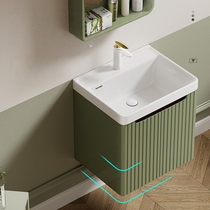 High curved ceramic integrated basin intelligent mirror ink green wall mounted bathroom cabinet - Product Image 5