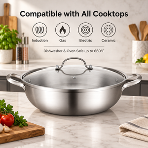 Pentola Americana in Acciaio Inox a 3 Strati con Coperchio, Resistente, Adatta a Tutti i Piani di Cottura, per Pasti in Famiglia e Feste - Product Image 3