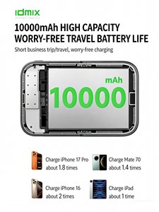 IDMIX Q10 Pro II Qi2, Banco de Energía Inalámbrico Magnético de 10000mAh con Carga Rápida para iPhone 16/17 con Cable USB-C - Product Image 6