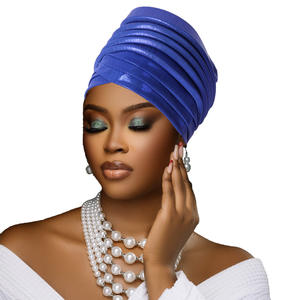 Nouveauté 2025 : Foulard Aso Oke Africain Auto-attachant pour <span class=keywords><strong>Femme</strong></span>, Style Uni Croisé, Bonnet Hijab Musulman, Foulard Aso Oke pour <span class=keywords><strong>Femme</strong></span> - Product Image 3