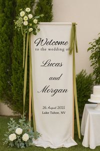 Panneau de bienvenue personnalisé pour mariage LANJO, bannière en tissu de lin personnalisée pour l'entrée, la fête de mariage, la fête de fiançailles, la décoration murale de la maison - Product Image 5