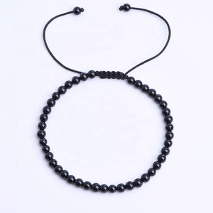 Pulsera de Cuentas Redondas de Piedra Natural de 4 mm, Cuerda Negra Tejida a Mano, Ajustable, de la Amistad - Product Image 6