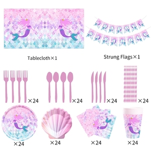 DAMAI - Juego de Vajilla Desechable Personalizado con Diseño de Sirena Rosa, Decoraciones para Fiestas Temáticas del Mar con Forma de Concha para Cumpleaños de Niñas - Product Image 3