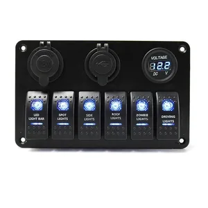 6 Gang Rocker Switch Panel Kit With Blue LED Light and Pre-Wire kit On Off Button