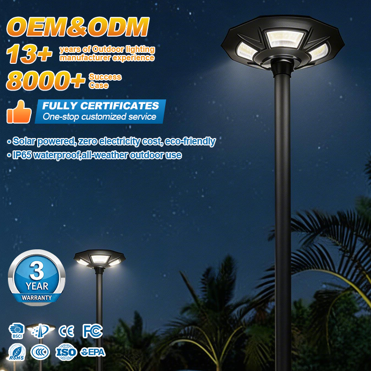 High Brightness IP65 ABS High Pole Pathway Lamps 12W 18W 20W Customized UFO Human Body Induction Outdoor Solar LED Garden Lights
