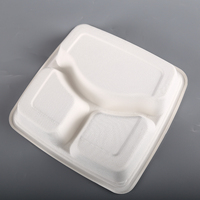 Plateau de service alimentaire carré 100 % compostable en bagasse de canne à sucre avec couvercle en papier