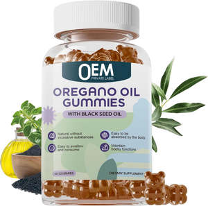 Gomitas de aceite de orégano OEM con aceite de semilla negra, suplementos de aceite de orégano con saúco, hoja de olivo, zinc, vitamina D3 y vitamina E - Product Image 1