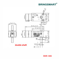 BringSmart SR1218-10BYS 2 phases 4 fils Double arbre engrenage en métal Brushless moteur à engrenage à vis sans fin 5v avec boîte de vitesses et contrôleur