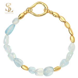 Bracciale di Lusso in Ottone Placcato Oro 18K con Cristalli Colorati e Perline Multicolore in <span class=keywords><strong>Ossidiana</strong></span>, <span class=keywords><strong>Gioielli</strong></span> da Donna all'Ingrosso - Product Image 1