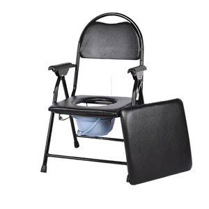 <b>Portable</b> <b>Commode</b> Chair Foldable With Bucket For Elderly Disabled Patients Pregnant Women Home Use Black Large Square Type - Product Image 1