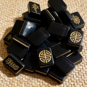 Ensembles de Mahjong en Acrylique Noir et Or de Qualité Professionnelle, Modernes, pour 4 Joueurs, Portables pour la Maison, les Voyages, les Salles de Jeux et le Divertissement - Product Image 1