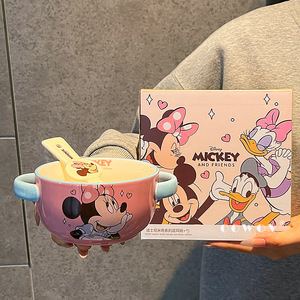 Ensemble de <span class=keywords><strong>vaisselle</strong></span> dessin animé Mickey <span class=keywords><strong>Minnie</strong></span> <span class=keywords><strong>Mouse</strong></span> mignon sous glaçure couleur ménage enfants Double oreille en céramique bol cuillère <span class=keywords><strong>vaisselle</strong></span> cadeaux - Product Image 3