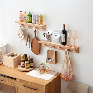 Perchero y Estante de Pared Moderno de Bambú Negro Resistente con Ganchos Personalizados, de un Solo Nivel, para Baño y Sala de Estar - Product Image 2