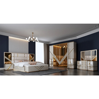 Ensemble de chambre à coucher de luxe rembourré à finition brillante avec lit de rangement, armoire et commode pour villa, hôtel ou usage domestique