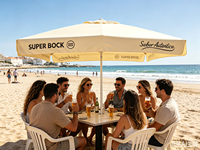 Sombrilla de Jardín Cuadrada de 3x3 Metros, Fácil de Abrir y Plegar, Marca Super Bock Beer
