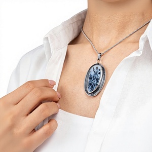 Elegante Colgante de Ágata Dendrítica Hecho a Mano en Plata de Ley 925, Joyería Vintage de Compromiso con Certificado de Terceros para Mujer - Product Image 1