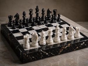 ANURAG HANDICRAFT - Ensemble d'échecs en marbre moderne de luxe - Échiquier en pierre d'onyx fait à la main - Pièces d'échecs en métal - Décoration de table - Stratégie - Product Image 1