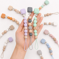 Chaîne de sucette personnalisable en bois et perles de silicone, gravée cœur et feuille, style crochet bohème, attache-tétine de dentition, qualité alimentaire sans BPA
