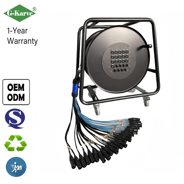 24 Channel Balanced Audio Snake Cable System - Professional XLR Multicore Cable with Portable Reel and Numbered Connectors