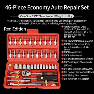 Juego de Llaves de Trinquete Profesional de 24/46 Piezas, Kit de Herramientas Manuales para Reparación de Automóviles, <span class=keywords><strong>Caja</strong></span> de Herramientas Mecánicas para Mantenimiento del Hogar y del Automóvil - Product Image 6