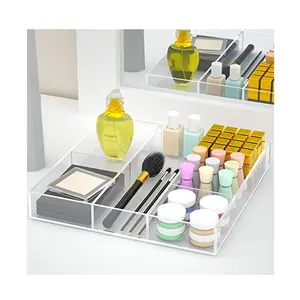 Clear Acrylic Drawers Cosmetic Tray with Dividers 6 Section Clear Makeup Tray Organizer Clear Desk Drawer Organizer Divider Tray