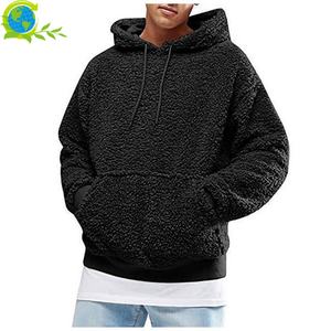 <b>Men's</b> Casual Sherpa Hoodie Long-sleeved Sweatshirt Drawstring Plush Sweater Pullover Plush Kangaroo <b>Jacket</b> Top - Product Image 1