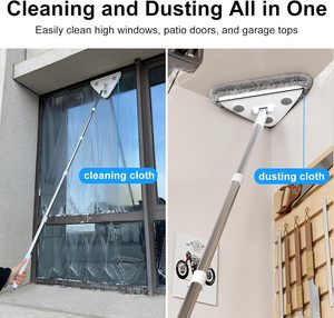 3 In1 Professional Window Squeegee &amp; <strong>Wall</strong> <strong>Mop</strong>: Window Cleaning Kit with 360&deg; Rotating Triangular Head &amp; Universal Cloth Slots - Product Image 2