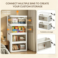 Armoire de rangement modulaire pliable multi-niveaux, transparente, à double porte, avec roulettes, pour l'organisation de la maison