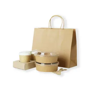 custom printing food carryout packaging twisted handles brown kraft takeaway paper carrier bag