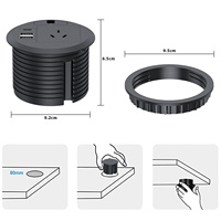 Bande d'alimentation encastrée de bureau à trou de 80mm œillet d'alimentation CA intégré pour bureau avec ports USB-C PD 20W