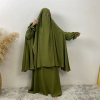 6778+2339 # B Eid Yeni 2 Parça Müslüman Kadın Abaya Seti Zarif Tesettür Kabarcık Krep Uzun Khimar Yan Delikli Pileli Manşet Cepli