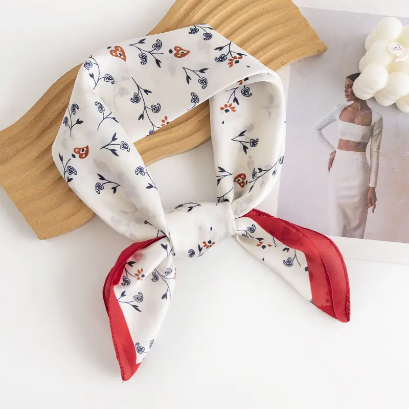 Summer Floral Printed 70*70cm Silk Satin Square Scarf Elegant Women Lady Scarves Headscarf