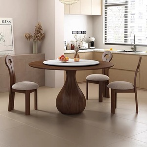 Table de salle à manger ronde en pierre frittée avec base en bois pour restaurant commercial, idéale pour hôtel moderne, salon de thé et club-house. - Product Image 3