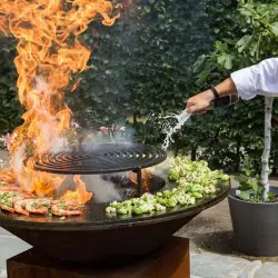 Cocina exterior de acero corten hoguera brasero Parrilla de carbón barbacoa