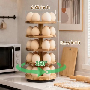 Wooden Rotating Egg Rack 5 Tier 6.25x12.75 Inch 360 Degree <b>Kitchen</b> Storage Display Fresh Keeping Countertop Organizer - Product Image 1