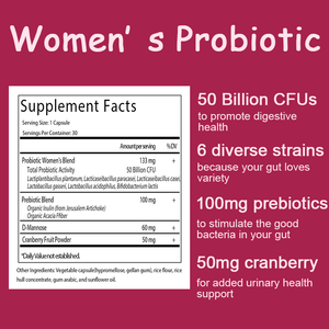 תוספת פרו-ביוטיקה לנשים עם 50 מיליארד פו & 6 זנים ייחודיים לאיזון, העיכול & בריאות נשית - Product Image 2