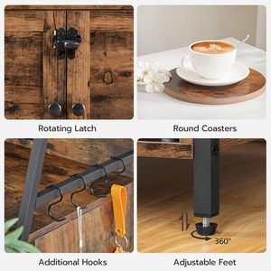 SENYU - Estantería de Almacenamiento Industrial de Madera y Metal de Múltiples Niveles, Mueble Auxiliar con Asiento Acolchado y Puerto de Carga USB - Product Image 4