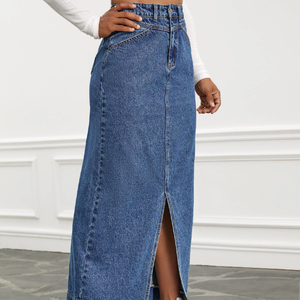 Jupes longues fendues sur le devant en denim pour femmes, jupes en jean pour femmes, <span class=keywords><strong>jupe</strong></span> en denim japonaise à boutons à la mode pour femmes, nouveauté 2023 - Product Image 2