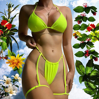 Ensemble de bikini vert néon pour femme, avec bretelles de jarret et attaches pour les jambes, maillot de bain pour festival et rave, tenue de plage fluorescente personnalisée, bas string