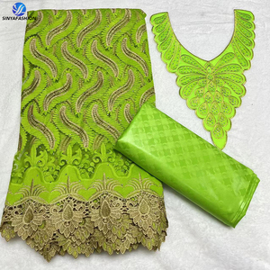 Tissu de dentelle en maille <span class=keywords><strong>africaine</strong></span> avec col brodé de pierres et tissus de dentelle <span class=keywords><strong>Bazin</strong></span> Riche pour femmes pour la <span class=keywords><strong>couture</strong></span> de robes - Product Image 5