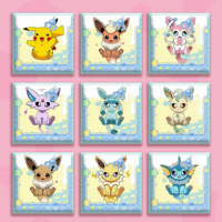 Boîte cadeau imprimée en couleur avec coins carrés, dessous de verre absorbant résistant à la chaleur, dessous de verre Pikachu Anime Cartoon