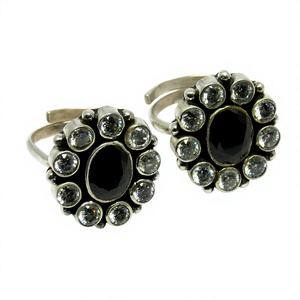Bagues d'orteil en argent sterling 925 avec CZ noir et CZ blanc, style bohème, serties clos, pour fiançailles, anniversaire et cadeau - Femme/Unisexe - Product Image 1